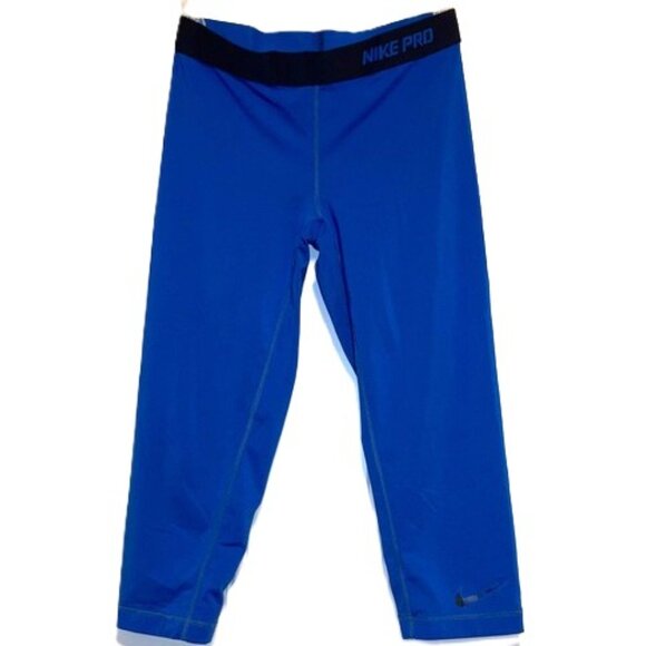 NIKE PRO Blue Leggings Black Wide Waistband Womens Medium - Picture 1 of 13